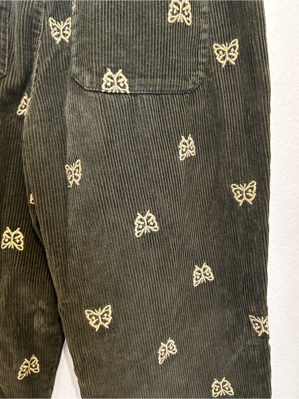 Urban Outfitters Olive Green Corduroy Drawstring pants with Embroidered insects - Picture 4 of 7